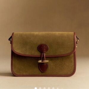 Sezane taupe/Olive Suede shoulder/Crossbody with Brown Leather Trim